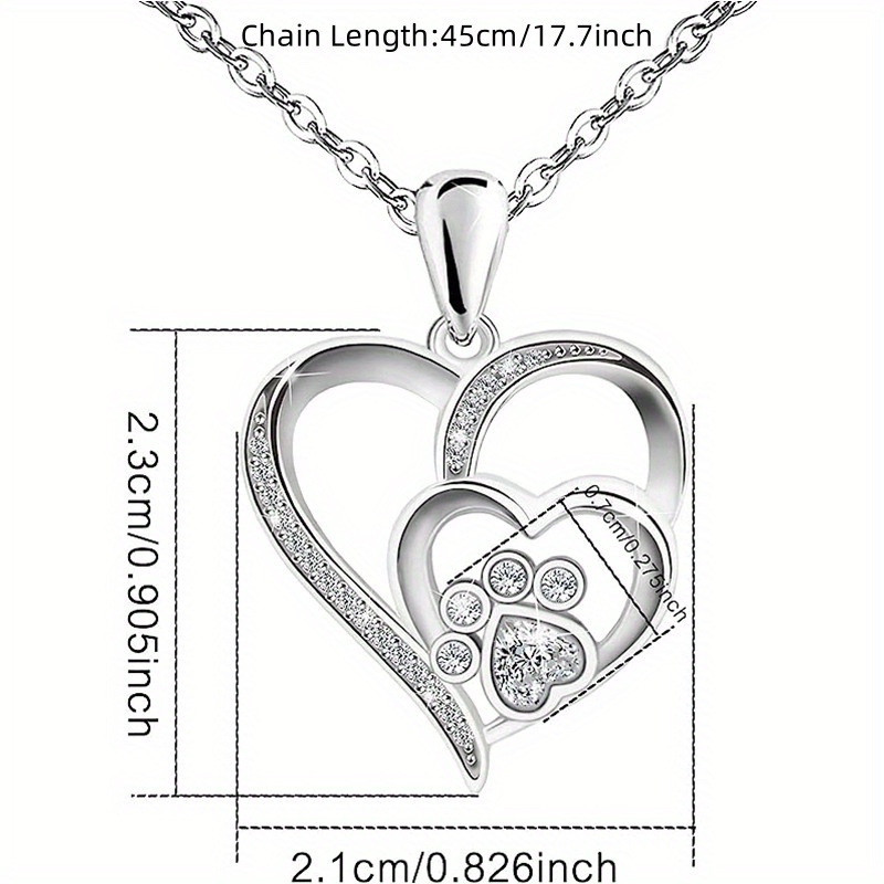 Cat Paw Heart Necklace with Synthetic Cubic Zirconia